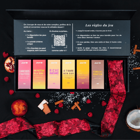 Pimenter les choses au lit - coffret de chocolats aphrodisiaques & jeux érotiques